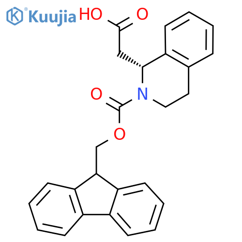 2-(1R)-2-{(9H-fluoren-9-yl)methoxycarbonyl}-1,2,3,4-tetrahydroisoquinolin-1-ylacetic acid structure