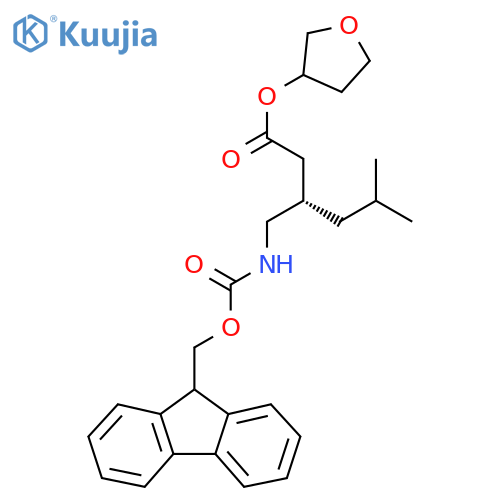 oxolan-3-yl (3S)-3-({[(9H-fluoren-9-ylmethoxy)carbonyl]amino}methyl)-5-methylhexanoate structure