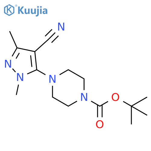 tert-butyl 4-(4-cyano-1,3-dimethyl-1H-pyrazol-5-yl)piperazine-1-carboxylate structure