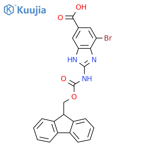 4-bromo-2-({[(9H-fluoren-9-yl)methoxy]carbonyl}amino)-1H-1,3-benzodiazole-6-carboxylic acid structure
