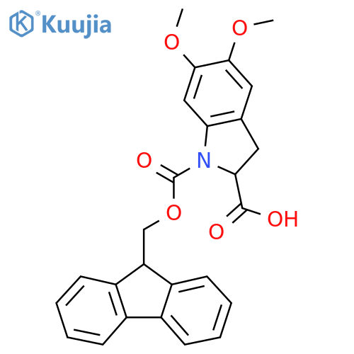 1-{[(9H-fluoren-9-yl)methoxy]carbonyl}-5,6-dimethoxy-2,3-dihydro-1H-indole-2-carboxylic acid structure