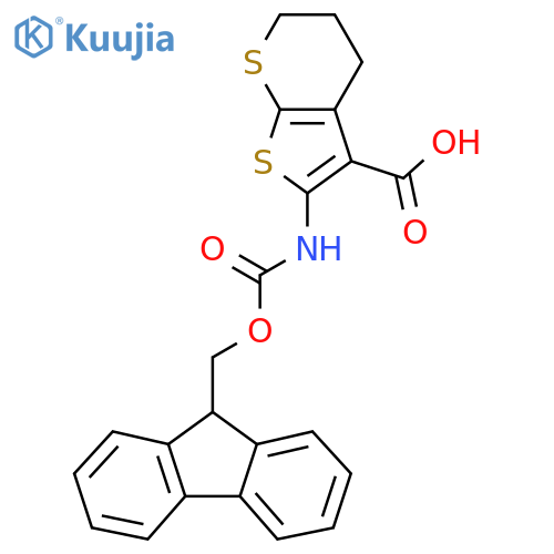 2-({[(9H-fluoren-9-yl)methoxy]carbonyl}amino)-4H,5H,6H-thieno[2,3-b]thiopyran-3-carboxylic acid structure