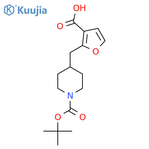 2-({1-[(Tert-butoxy)carbonyl]piperidin-4-yl}methyl)furan-3-carboxylic acid structure