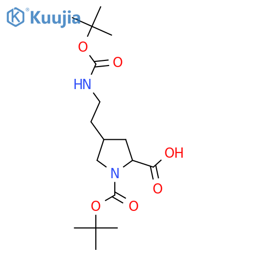 1-(tert-butoxy)carbonyl-4-(2-{(tert-butoxy)carbonylamino}ethyl)pyrrolidine-2-carboxylic acid structure