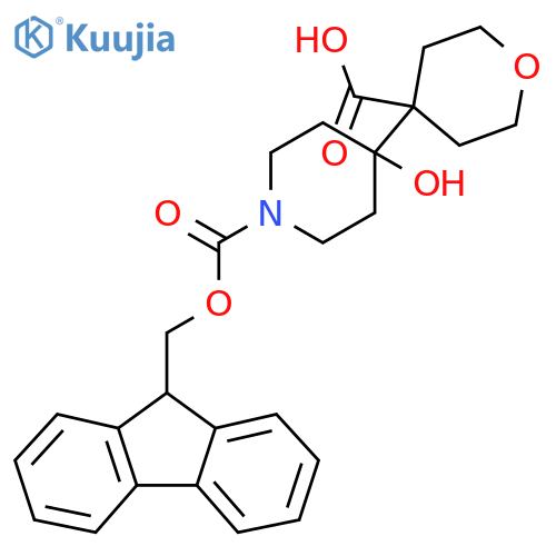 4-(1-{(9H-fluoren-9-yl)methoxycarbonyl}-4-hydroxypiperidin-4-yl)oxane-4-carboxylic acid structure