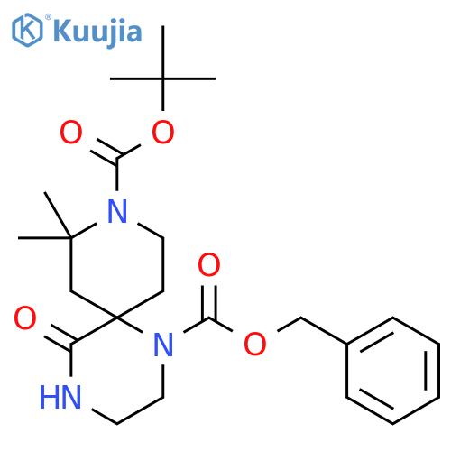 O1-benzyl O9-tert-butyl 10,10-dimethyl-5-oxo-1,4,9-triazaspiro[5.5]undecane-1,9-dicarboxylate structure
