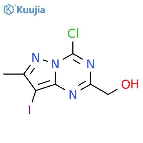 (4-chloro-8-iodo-7-methyl-pyrazolo[1,5-a][1,3,5]triazin-2-yl)methanol structure