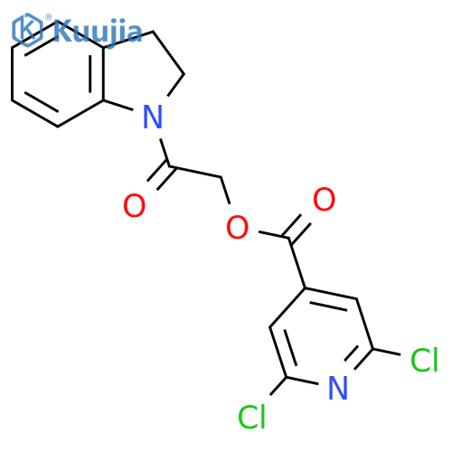 2-(2,3-dihydro-1H-indol-1-yl)-2-oxoethyl 2,6-dichloropyridine-4-carboxylate structure