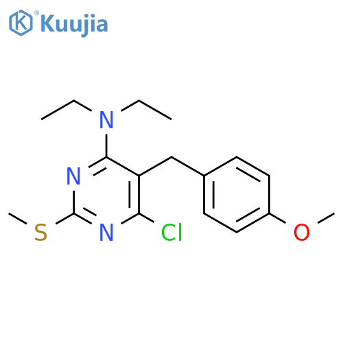 6-chloro-N,N-diethyl-5-[(4-methoxyphenyl)methyl]-2-methylsulfanylpyrimidin-4-amine structure