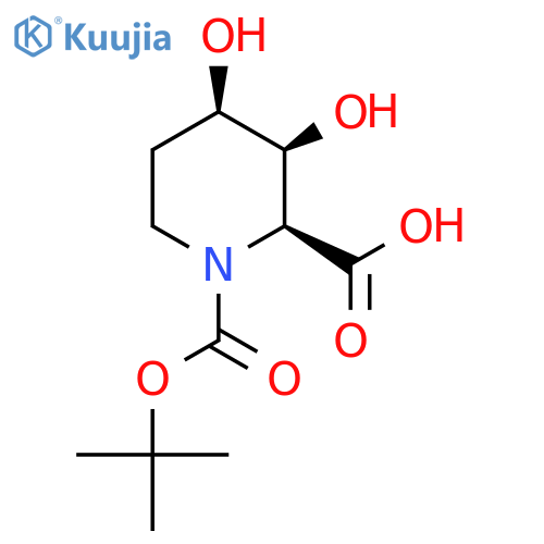 rac-(2R,3R,4S)-1-[(tert-butoxy)carbonyl]-3,4-dihydroxypiperidine-2-carboxylic acid structure