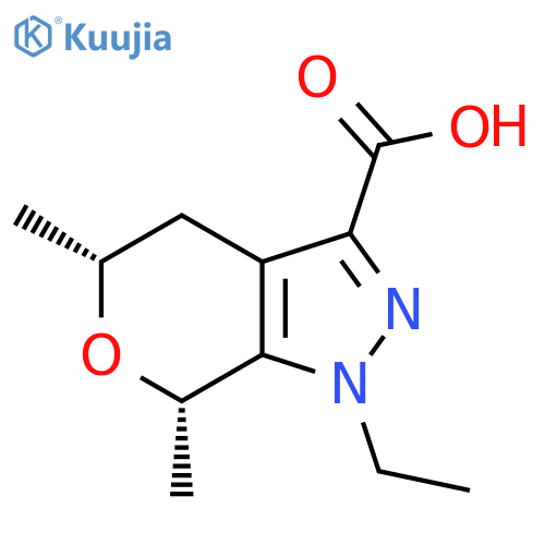 rac-(5R,7S)-1-ethyl-5,7-dimethyl-1H,4H,5H,7H-pyrano[3,4-c]pyrazole-3-carboxylic acid structure