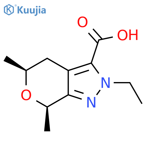rac-(5R,7S)-2-ethyl-5,7-dimethyl-2H,4H,5H,7H-pyrano[3,4-c]pyrazole-3-carboxylic acid structure