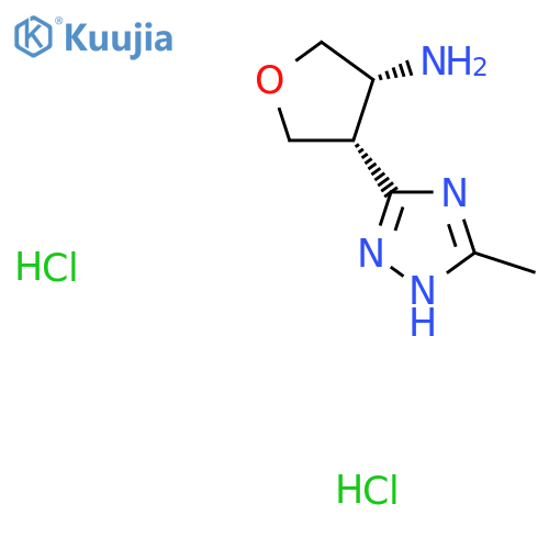 rac-(3R,4R)-4-(5-methyl-1H-1,2,4-triazol-3-yl)oxolan-3-amine dihydrochloride structure