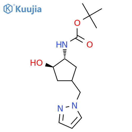 rac-tert-butyl N-[(1R,2R)-2-hydroxy-4-[(1H-pyrazol-1-yl)methyl]cyclopentyl]carbamate structure