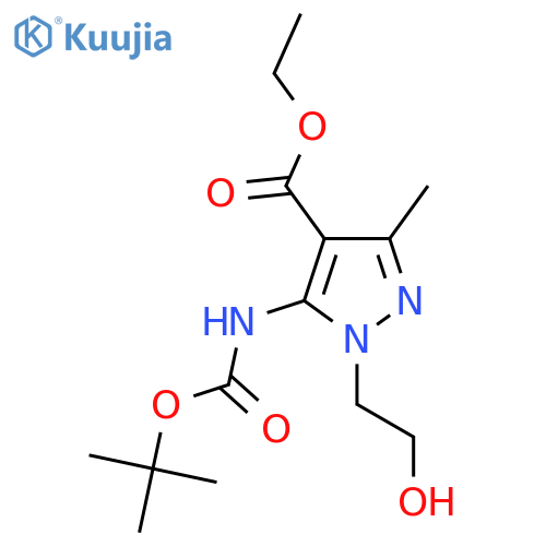 ethyl 5-{[(tert-butoxy)carbonyl]amino}-1-(2-hydroxyethyl)-3-methyl-1H-pyrazole-4-carboxylate structure