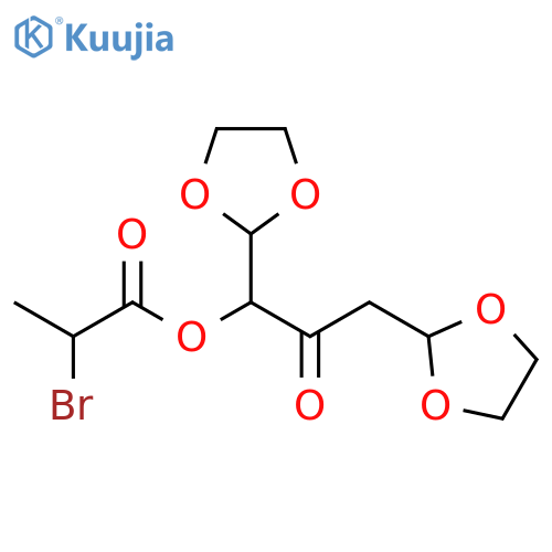 Propanoic acid, 2-bromo-, 1,3-bis(1,3-dioxolan-2-yl)-2-oxopropyl ester structure