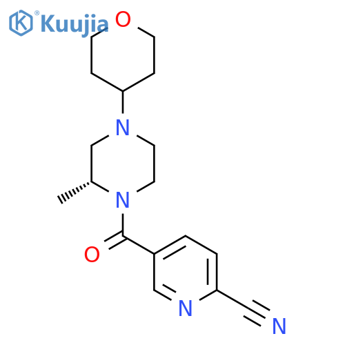 5-[(2R)-2-methyl-4-(oxan-4-yl)piperazine-1-carbonyl]pyridine-2-carbonitrile structure