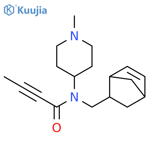 N-({bicyclo2.2.1hept-5-en-2-yl}methyl)-N-(1-methylpiperidin-4-yl)but-2-ynamide structure