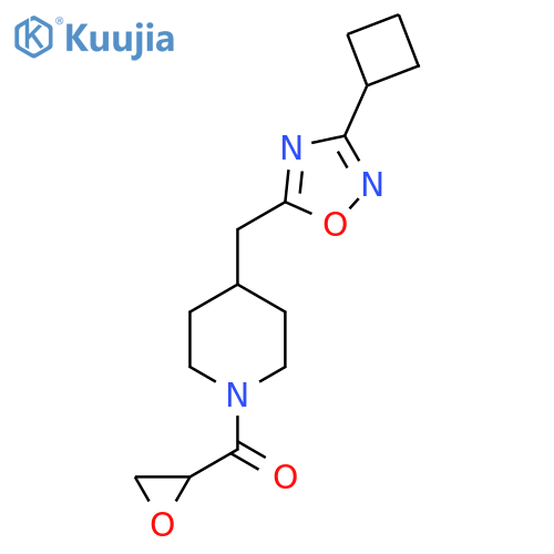 4-[(3-Cyclobutyl-1,2,4-oxadiazol-5-yl)methyl]-1-(oxirane-2-carbonyl)piperidine structure