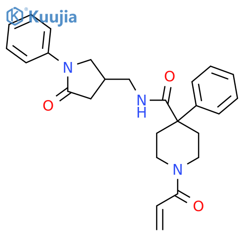 N-[(5-oxo-1-phenylpyrrolidin-3-yl)methyl]-4-phenyl-1-(prop-2-enoyl)piperidine-4-carboxamide structure