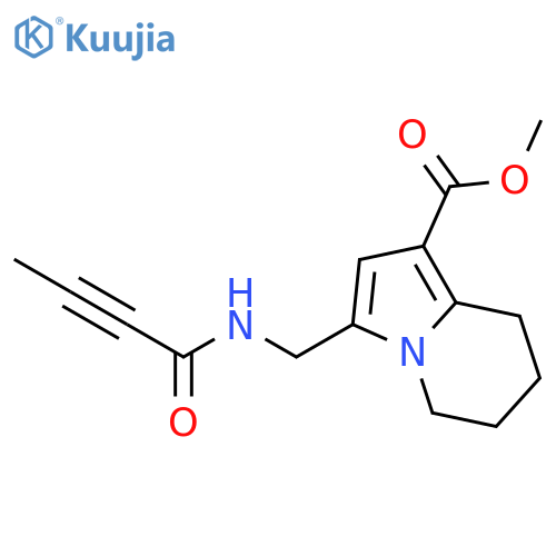 Methyl 5,6,7,8-tetrahydro-3-[[(1-oxo-2-butyn-1-yl)amino]methyl]-1-indolizinecarboxylate structure