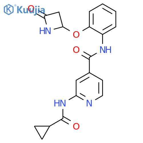2-cyclopropaneamido-N-{2-[(4-oxoazetidin-2-yl)oxy]phenyl}pyridine-4-carboxamide structure