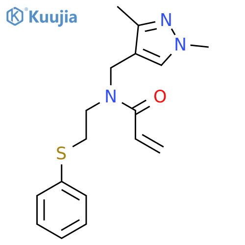 N-[(1,3-Dimethylpyrazol-4-yl)methyl]-N-(2-phenylsulfanylethyl)prop-2-enamide structure