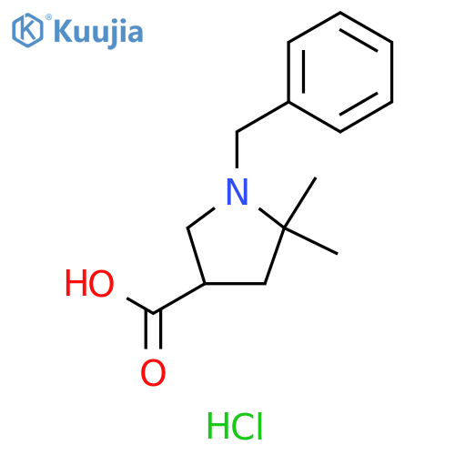 3-Pyrrolidinecarboxylic acid, 5,5-dimethyl-1-(phenylmethyl)-, hydrochloride (1:1) structure