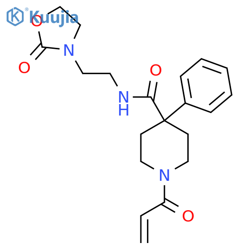 N-[2-(2-oxo-1,3-oxazolidin-3-yl)ethyl]-4-phenyl-1-(prop-2-enoyl)piperidine-4-carboxamide structure