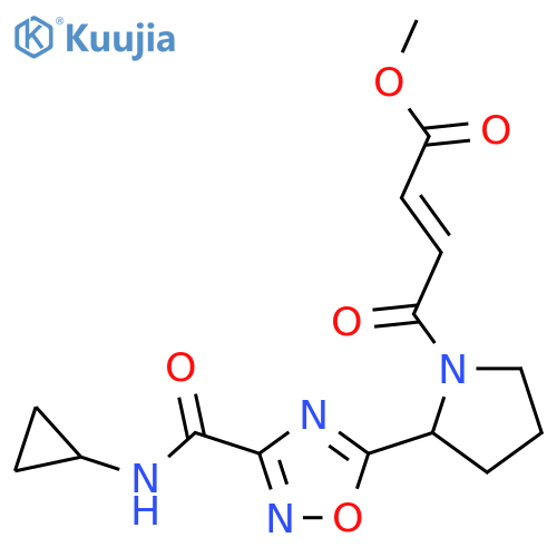 Methyl (E)-4-[2-[3-(cyclopropylcarbamoyl)-1,2,4-oxadiazol-5-yl]pyrrolidin-1-yl]-4-oxobut-2-enoate structure