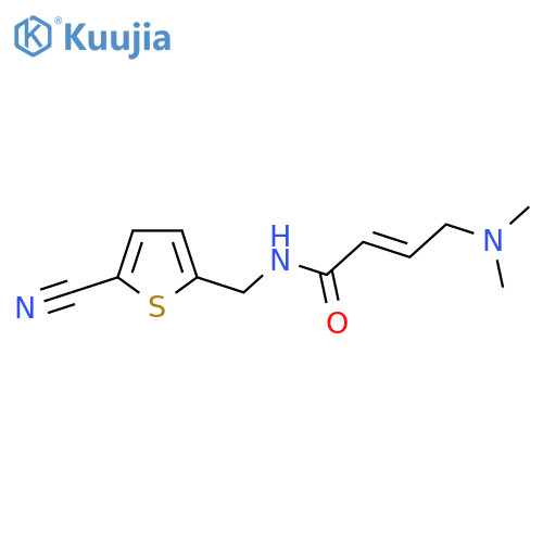 (2E)-N-(5-cyanothiophen-2-yl)methyl-4-(dimethylamino)but-2-enamide structure