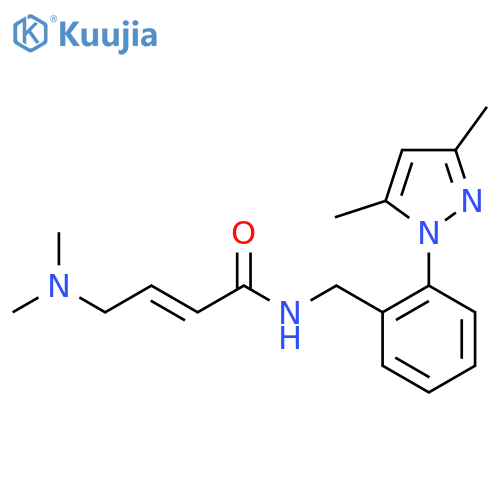 (E)-4-(Dimethylamino)-N-[[2-(3,5-dimethylpyrazol-1-yl)phenyl]methyl]but-2-enamide structure