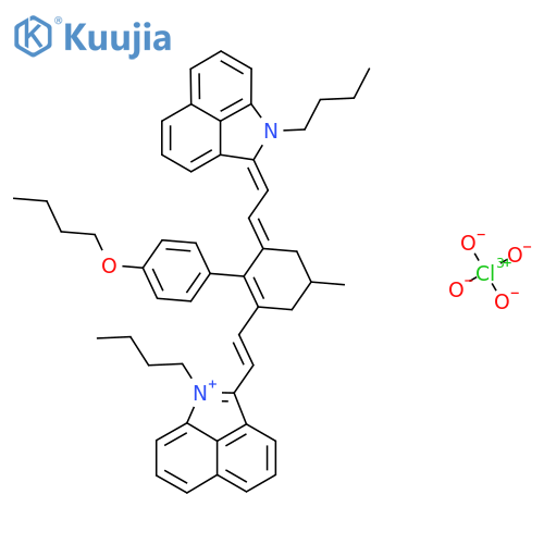 3-(1E)-2-(3E)-2-(4-butoxyphenyl)-3-{2-(3E)-2-butyl-2-azatricyclo6.3.1.0^{4,12}dodeca-1(12),4,6,8,10-pentaen-3-ylideneethylidene}-5-methylcyclohex-1-en-1-ylethenyl-2-butyl-2-azatricyclo6.3.1.0^{4,12}dodeca-1(11),2,4(12),5,7,9-hexaen-2-ium perchlorate structure