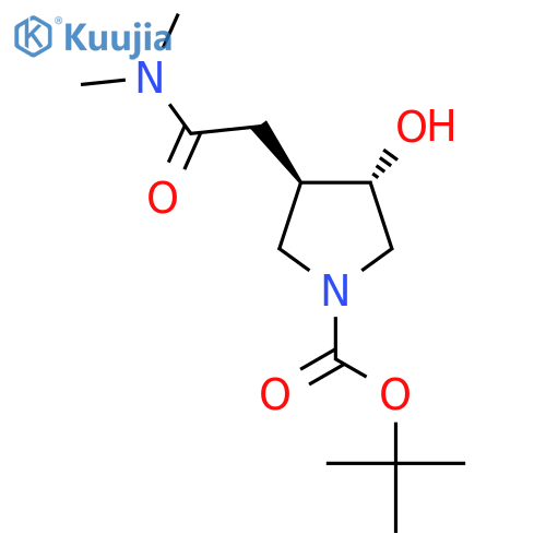 rac-tert-butyl (3R,4S)-3-[(dimethylcarbamoyl)methyl]-4-hydroxypyrrolidine-1-carboxylate structure