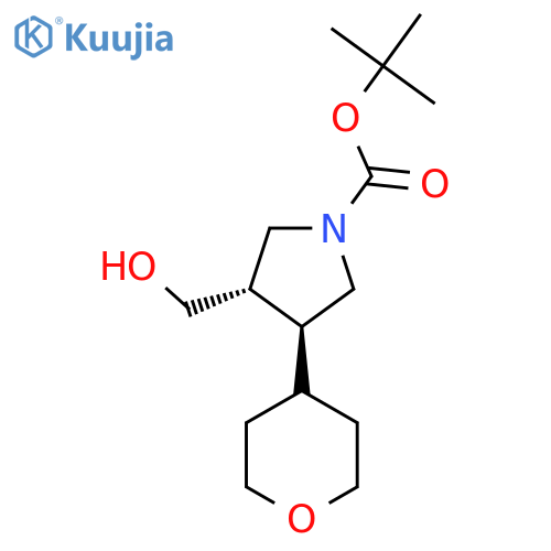 rac-tert-butyl (3R,4R)-3-(hydroxymethyl)-4-(oxan-4-yl)pyrrolidine-1-carboxylate structure