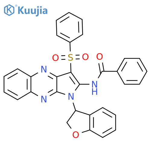 N-[3-(benzenesulfonyl)-1-(2,3-dihydro-1-benzofuran-3-yl)-1H-pyrrolo[2,3-b]quinoxalin-2-yl]benzamide structure