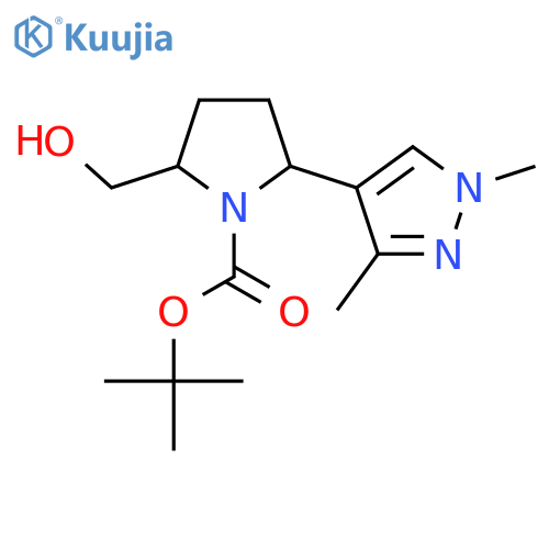 tert-butyl 2-(1,3-dimethyl-1H-pyrazol-4-yl)-5-(hydroxymethyl)pyrrolidine-1-carboxylate structure