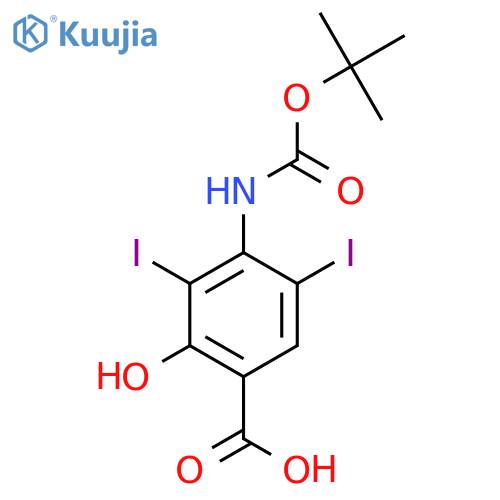 4-{(tert-butoxy)carbonylamino}-2-hydroxy-3,5-diiodobenzoic acid structure