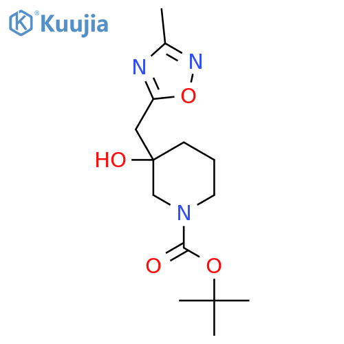 tert-butyl 3-hydroxy-3-(3-methyl-1,2,4-oxadiazol-5-yl)methylpiperidine-1-carboxylate structure