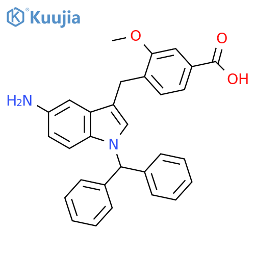 Benzoic acid,4-[[5-amino-1-(diphenylmethyl)-1H-indol-3-yl]methyl]-3-methoxy- structure