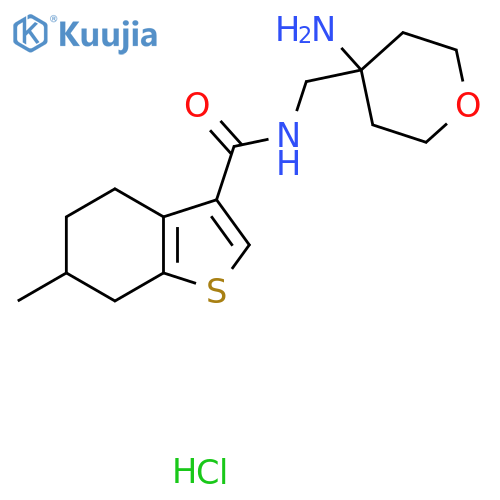 N-(4-aminooxan-4-yl)methyl-6-methyl-4,5,6,7-tetrahydro-1-benzothiophene-3-carboxamide hydrochloride structure