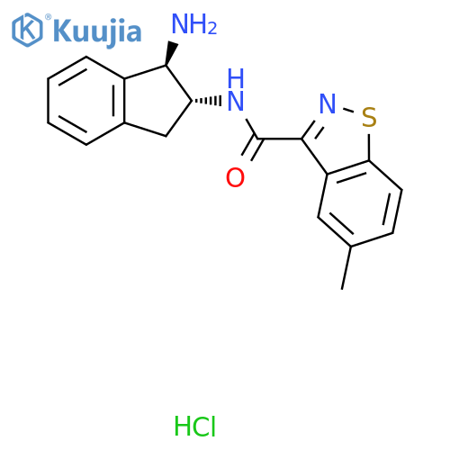 N-(1R,2R)-1-amino-2,3-dihydro-1H-inden-2-yl-5-methyl-1,2-benzothiazole-3-carboxamide hydrochloride structure