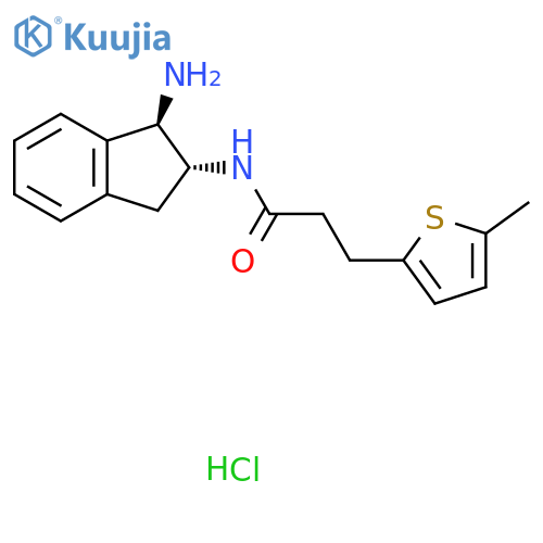 N-(1R,2R)-1-amino-2,3-dihydro-1H-inden-2-yl-3-(5-methylthiophen-2-yl)propanamide hydrochloride structure