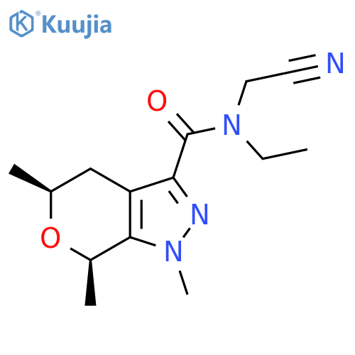 rac-(5R,7S)-N-(cyanomethyl)-N-ethyl-1,5,7-trimethyl-1H,4H,5H,7H-pyrano3,4-cpyrazole-3-carboxamide structure