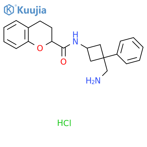 N-[3-(Aminomethyl)-3-phenylcyclobutyl]-3,4-dihydro-2H-chromene-2-carboxamide;hydrochloride structure