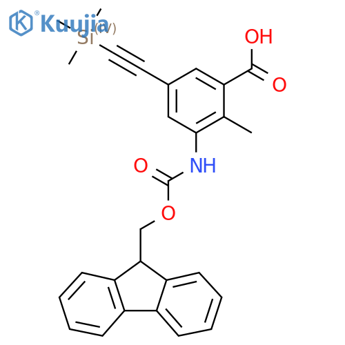 3-({(9H-fluoren-9-yl)methoxycarbonyl}amino)-2-methyl-5-2-(trimethylsilyl)ethynylbenzoic acid structure