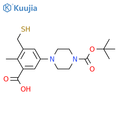 5-{4-(tert-butoxy)carbonylpiperazin-1-yl}-2-methyl-3-(sulfanylmethyl)benzoic acid structure