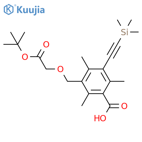3-{[2-(Tert-butoxy)-2-oxoethoxy]methyl}-2,4,6-trimethyl-5-[2-(trimethylsilyl)ethynyl]benzoic acid structure