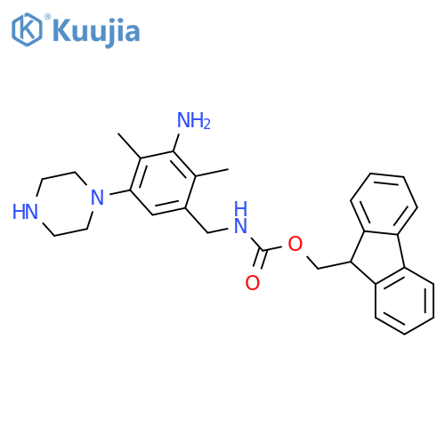 (9H-fluoren-9-yl)methyl N-{3-amino-2,4-dimethyl-5-(piperazin-1-yl)phenylmethyl}carbamate structure