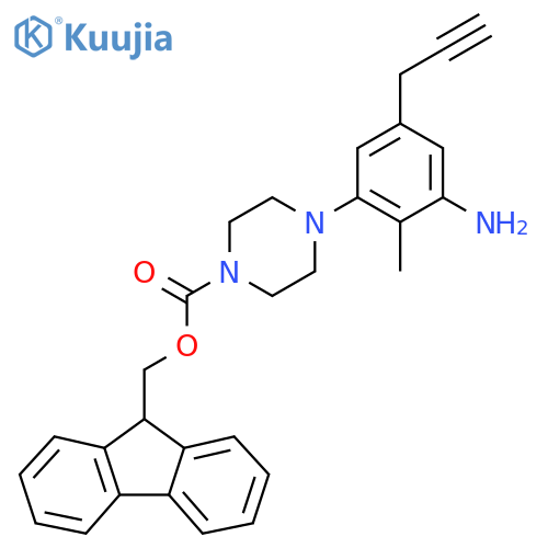 (9H-fluoren-9-yl)methyl 4-3-amino-2-methyl-5-(prop-2-yn-1-yl)phenylpiperazine-1-carboxylate structure